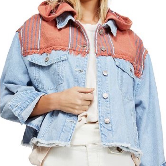 Free People Baja Hooded Orange Denim Jacket
